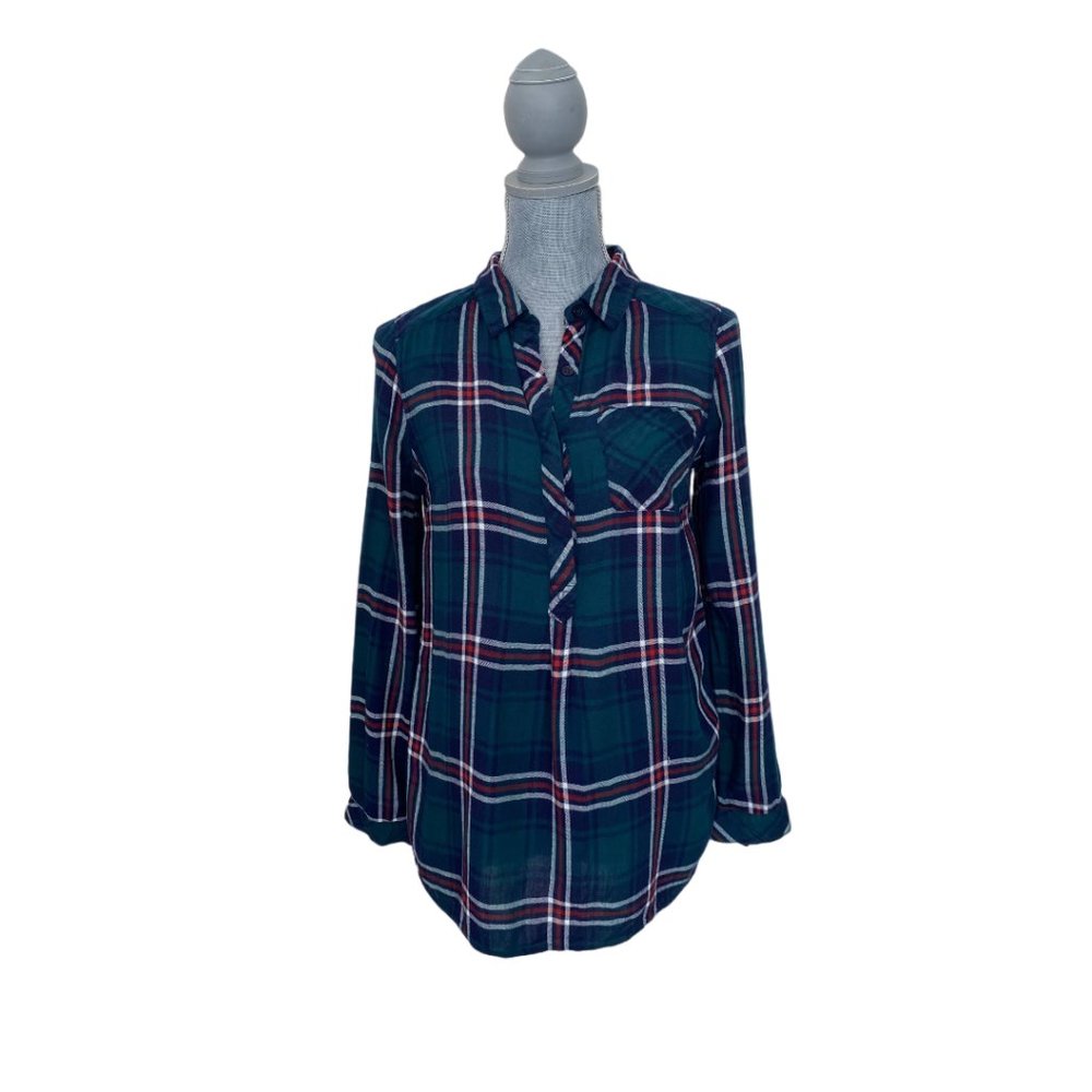 41 Hawthorn Plaid 1/4 Button Up Long Sleeve Blouse